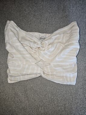 Blanco by Nature Twist Front Smocked Tube Crop Top Beige Cream Small NWT